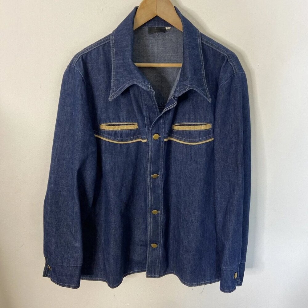 Vintage Sears Western Wear Men L 70s Hipster Denim Shirt Cowboy Jean